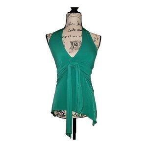 GREEN Women's Fit & Flare Green Halter Top Size Small